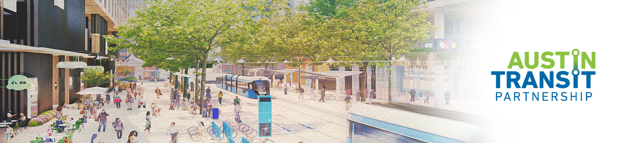 Artist conceptual rendering of light rail on 'The Drag'